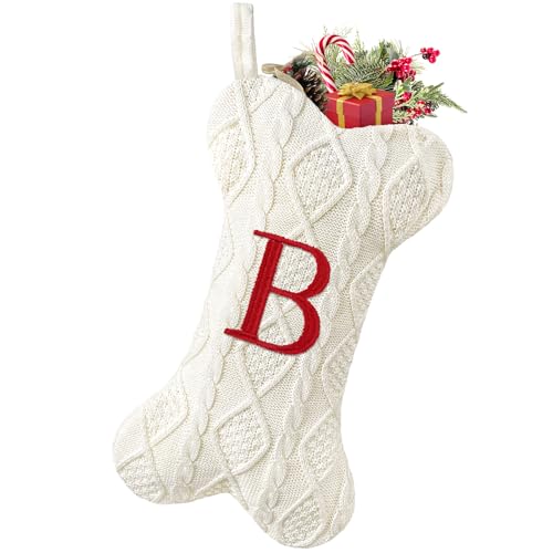 White Large Knit Dog Christmas Stocking with Initials K539146
