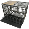 Heavy Duty Dog Crate Cage with Woodtop, Steel Kennel, Double Door and Tray C5927