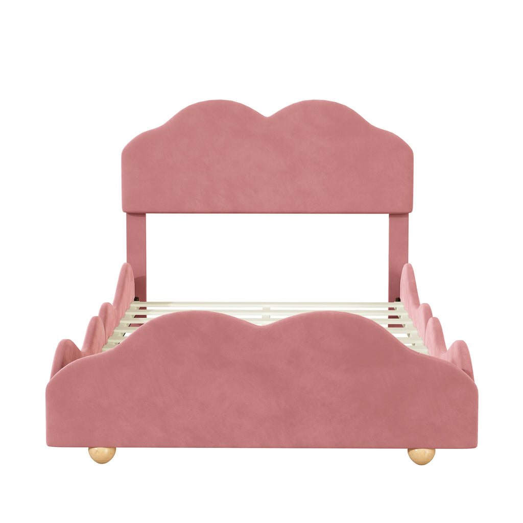 Dark Pink Upholstered Full Size Platform Bed Frame with Headboard P282288