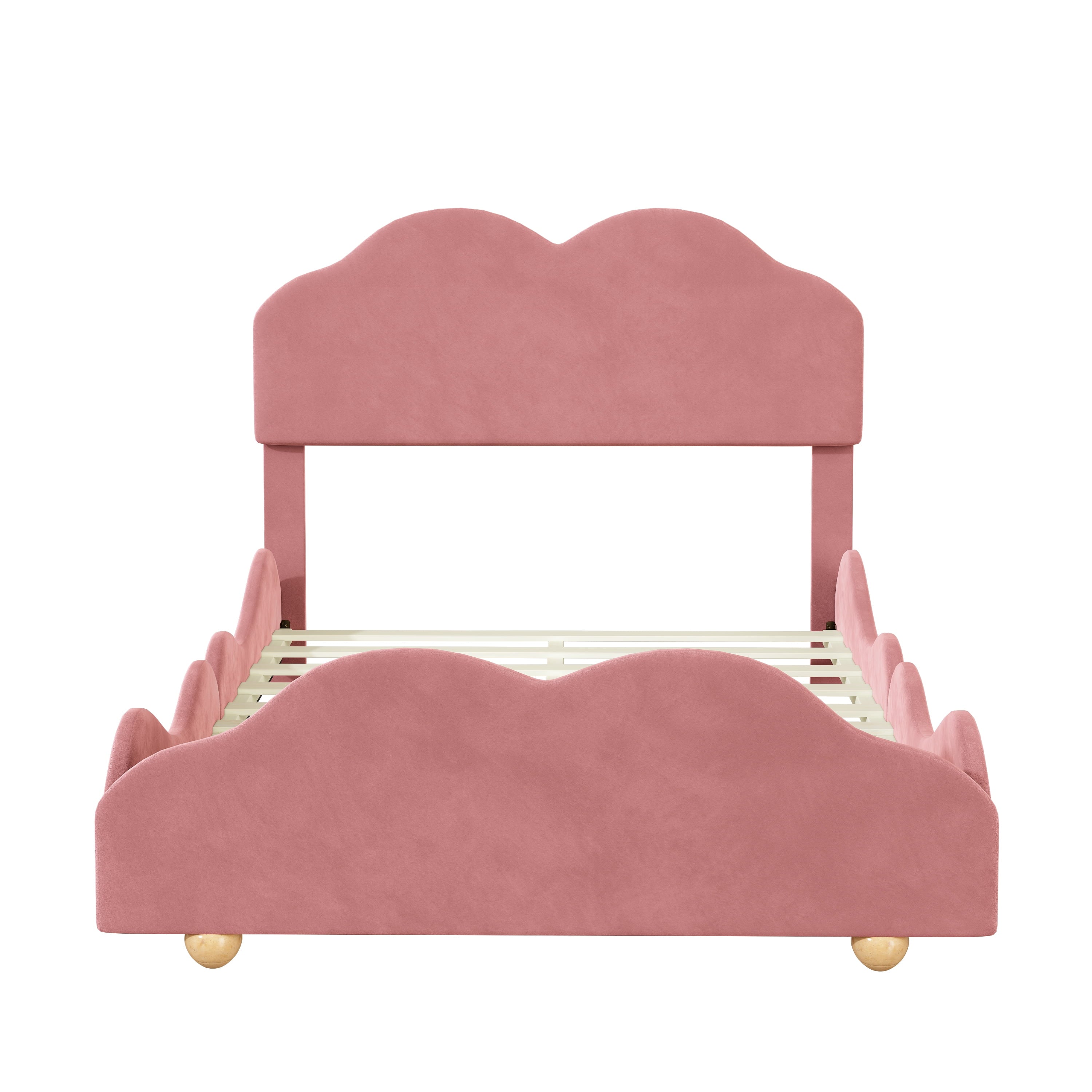 Dark Pink Upholstered Full Size Platform Bed Frame with Headboard P282288