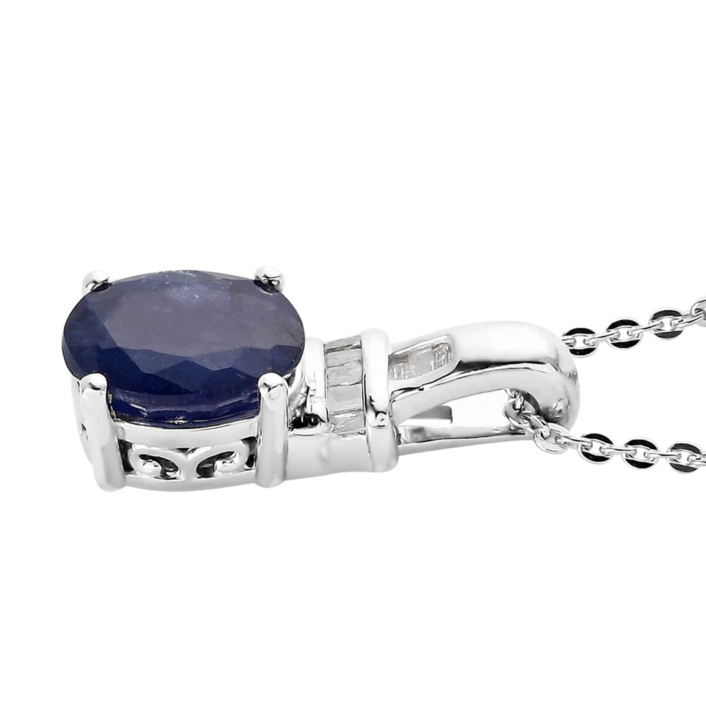 925 Sterling Silver Diamond Platinum Plated Sapphire Pendant Necklace Ct 1.6 B9636