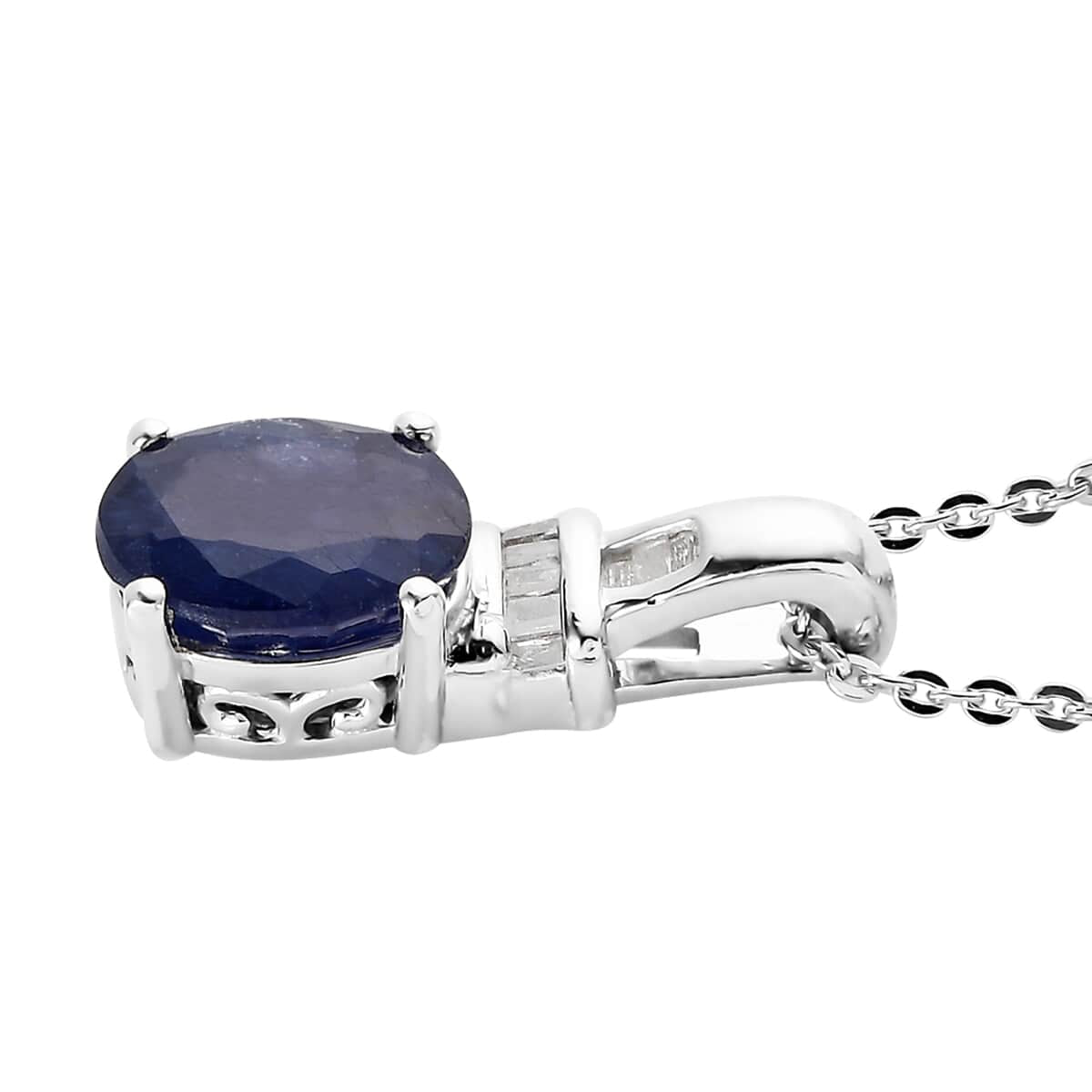 925 Sterling Silver Diamond Platinum Plated Sapphire Pendant Necklace Ct 1.6 B9636
