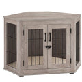 Large Weathered Gray Wooden Dog Crate Corner with Cushion V63829