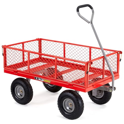 Gray Steel Utility Wagon with Removable Side Panels, 1000 lb Capacity, All-Terrain Wheels R118