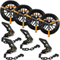 4 Pack Ratchet Car Tie Down Strap with Chain Hooks 2" x 144' Heavy Duty 10,000lbs Min Break Strength Tire Straps N866127