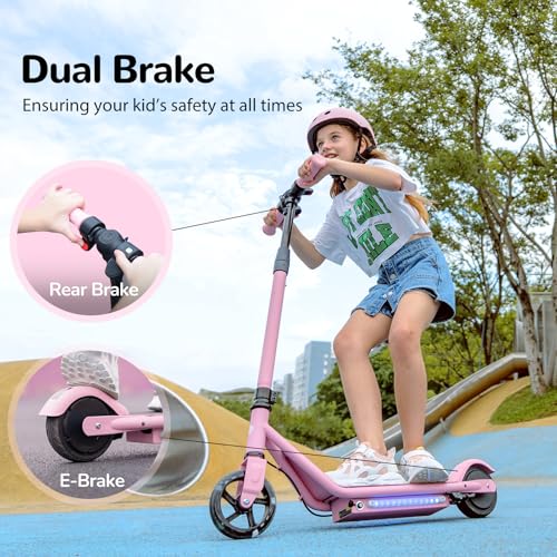 Electric Scooter with Adjustable Speed and Height, Colorful Lights, Double Brake Q874410