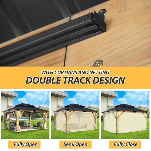 12'x12' Hardtop Double Roof Galvanized Steel Gazebo with Curtains & Netting R810800