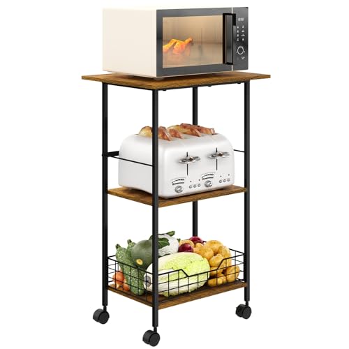 3-Tier Rolling Kitchen Stand with Wire Basket Q9574