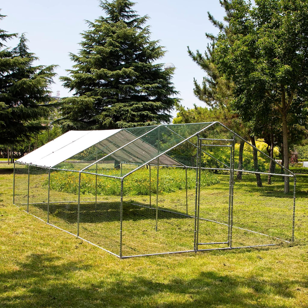 Large Metal Chicken Coop with Waterproof Cover, Anti-UV Cover for Outdoor (10' L x 25.5' W x 6.56' H) F4318