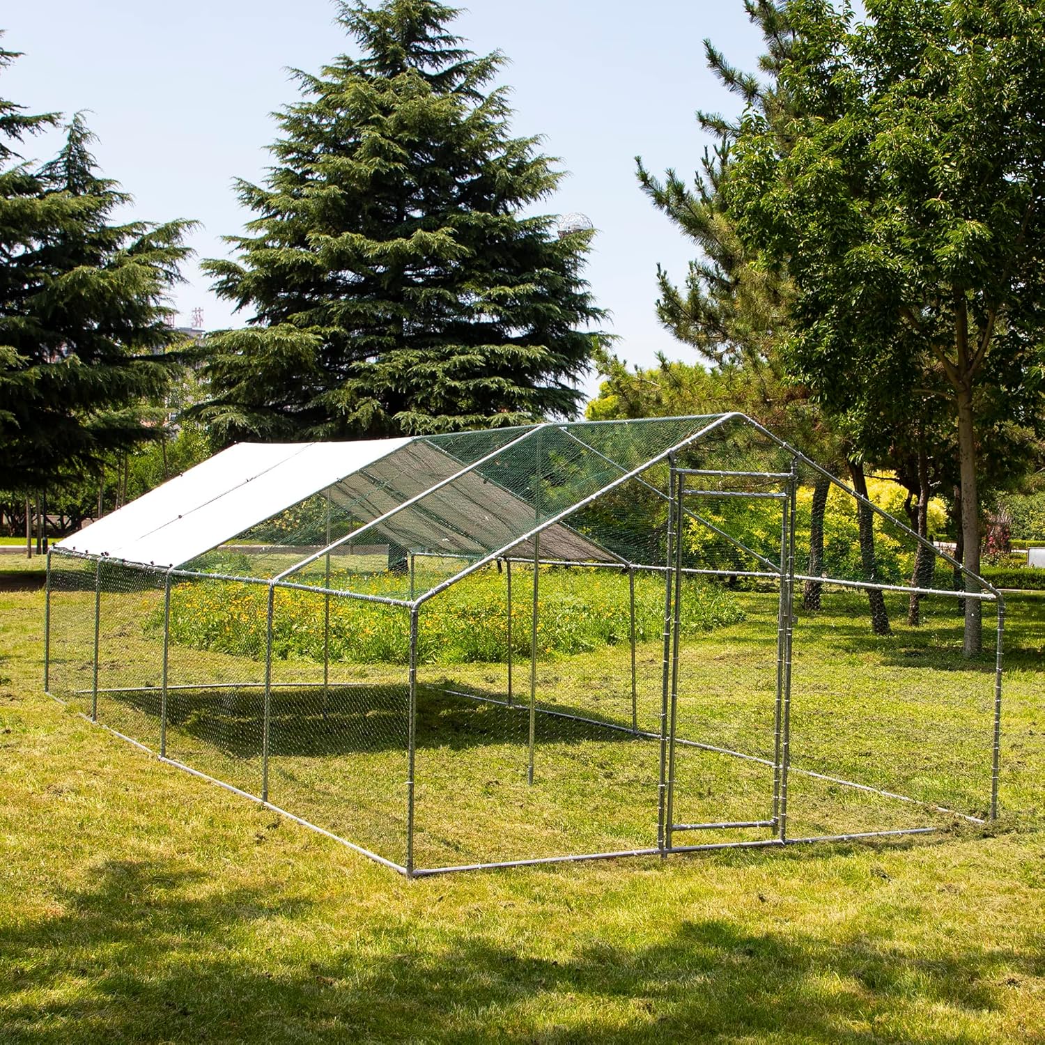 Large Metal Chicken Coop with Waterproof Cover, Anti-UV Cover for Outdoor (10' L x 25.5' W x 6.56' H) F4318