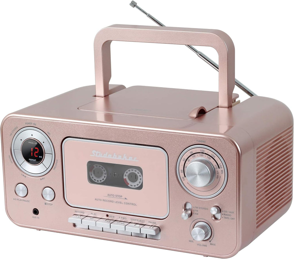 Portable Stereo CD Player with AM/FM Radio and Cassette Player in Red and Silver J32923