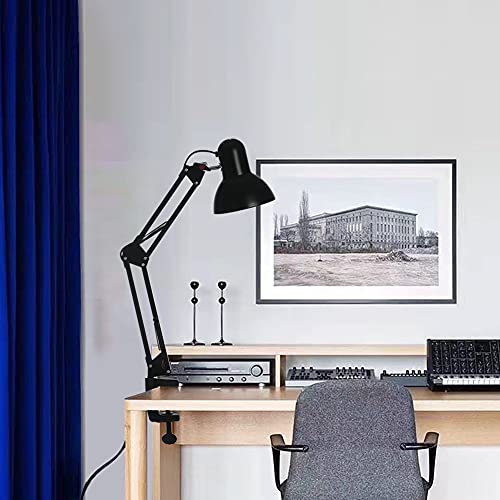 Led Desk Lamp with Clamp, Swing Arm, Folding Table Lamp, Black J325183