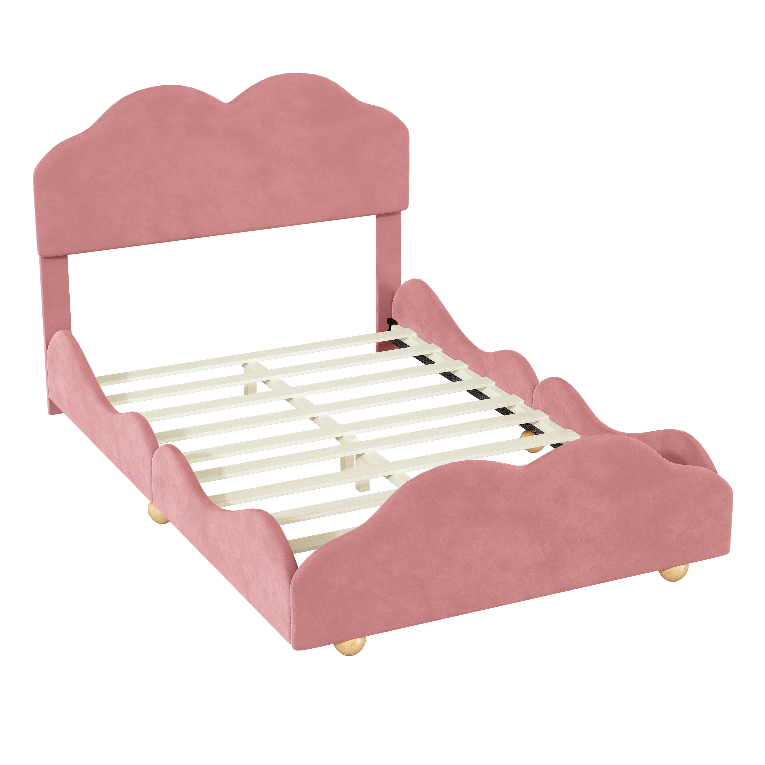 Dark Pink Upholstered Full Size Platform Bed Frame with Headboard P282288