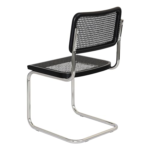 Walnut Wood & Natural Cane Cantilever Side Chair with Chrome Steel Frame J2082
