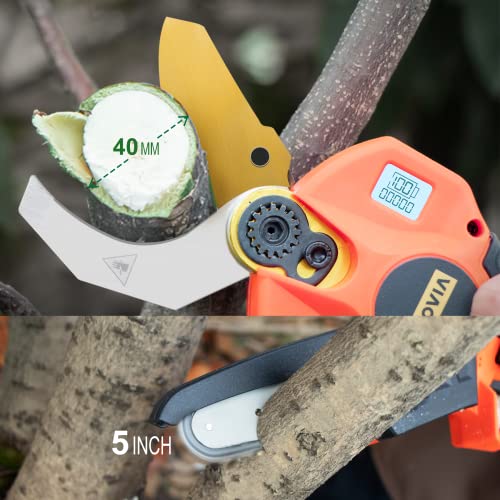 Cordless Electric Pruner Kit, 1.6 Inch Pruning Shears, 5 Inch Handheld Electric Chain Saw with 75 Inch Foldable Extension Pole, 2 Pack 25V Lithium Batteries, SK5 Blades B14523