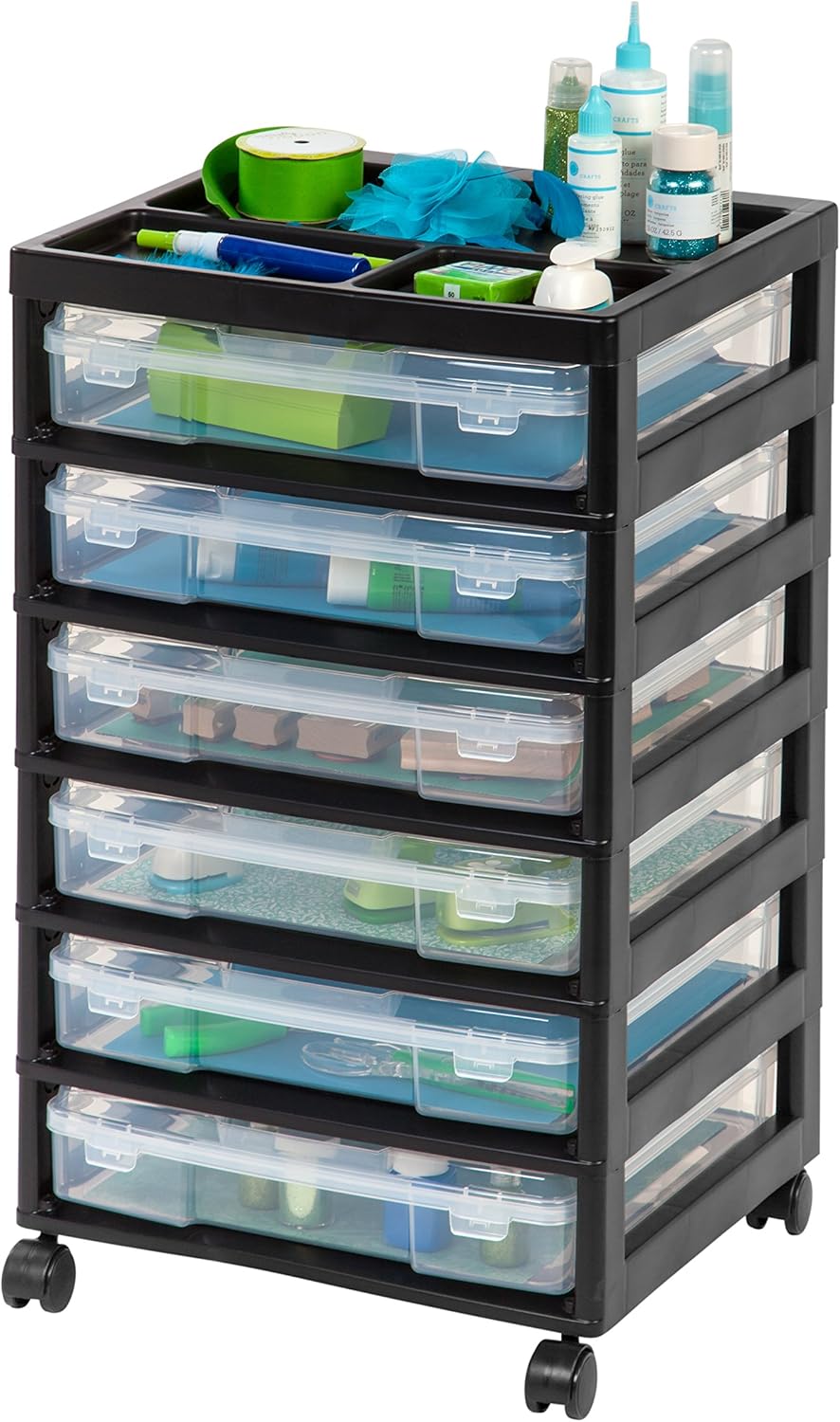 Black 6-Drawer Scrapbook Cart with Organizer Top I3983