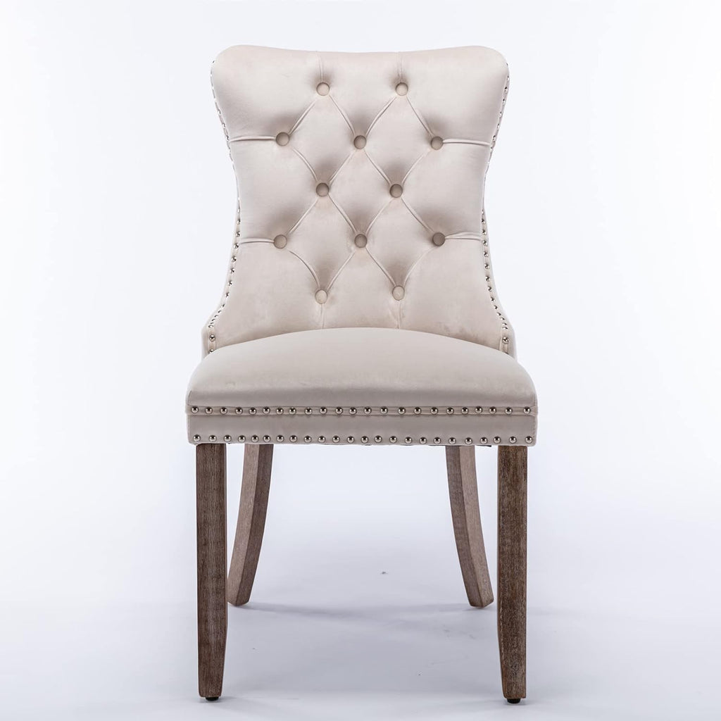 Beige Velvet Upholstered Dining Chair 2-Pcs Set D8271