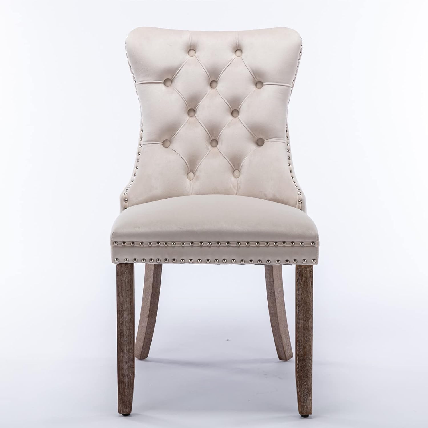 Beige Velvet Upholstered Dining Chair 2-Pcs Set D8271