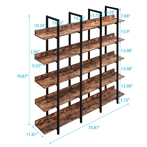 Black Triple Wide 5 Tiers Industrial Bookshelf with Metal Frame T233