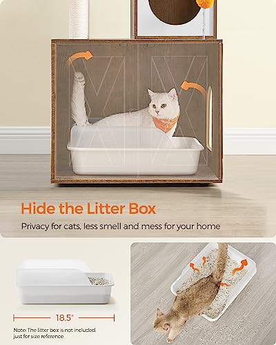 70.8-Inch Tall Cat Tree with Litter Box Enclosure, Scratching Posts, Perch, Caves, Basket, Washable Cushions Y15795