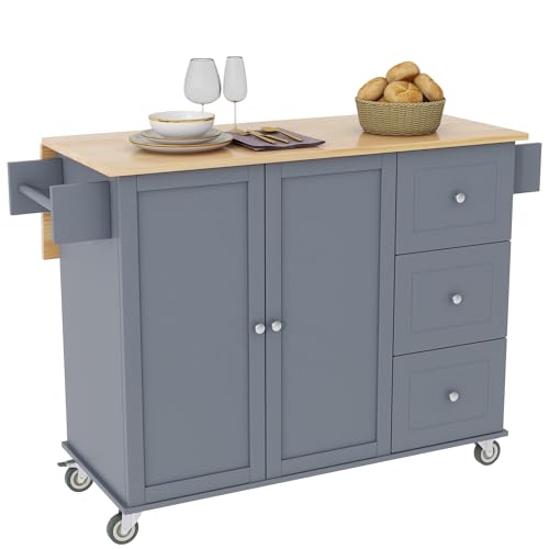 Grey Blue 52.7 Inch Kitchen Island with Drop Leaf L73962