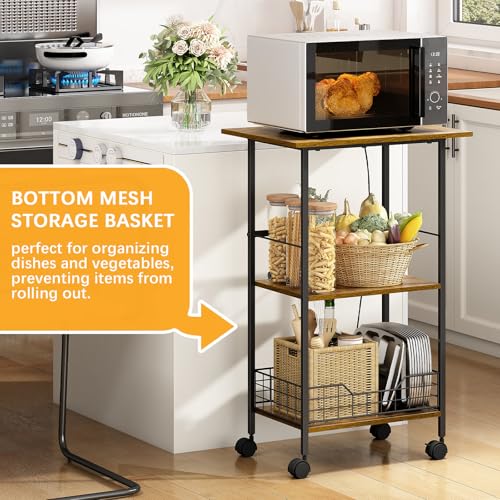 3-Tier Rolling Kitchen Stand with Wire Basket Q9574