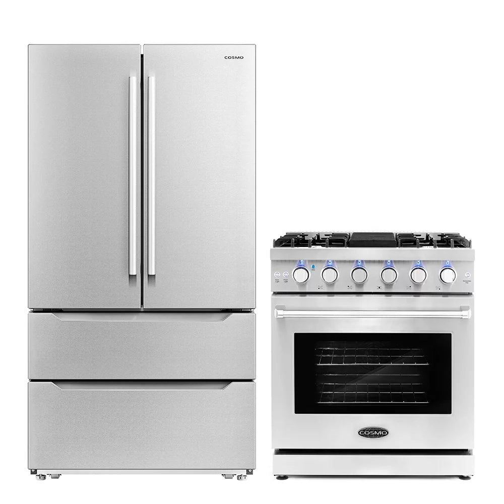 2 Piece Kitchen Appliance Packages with Gas Range & French Door Refrigerator H124186