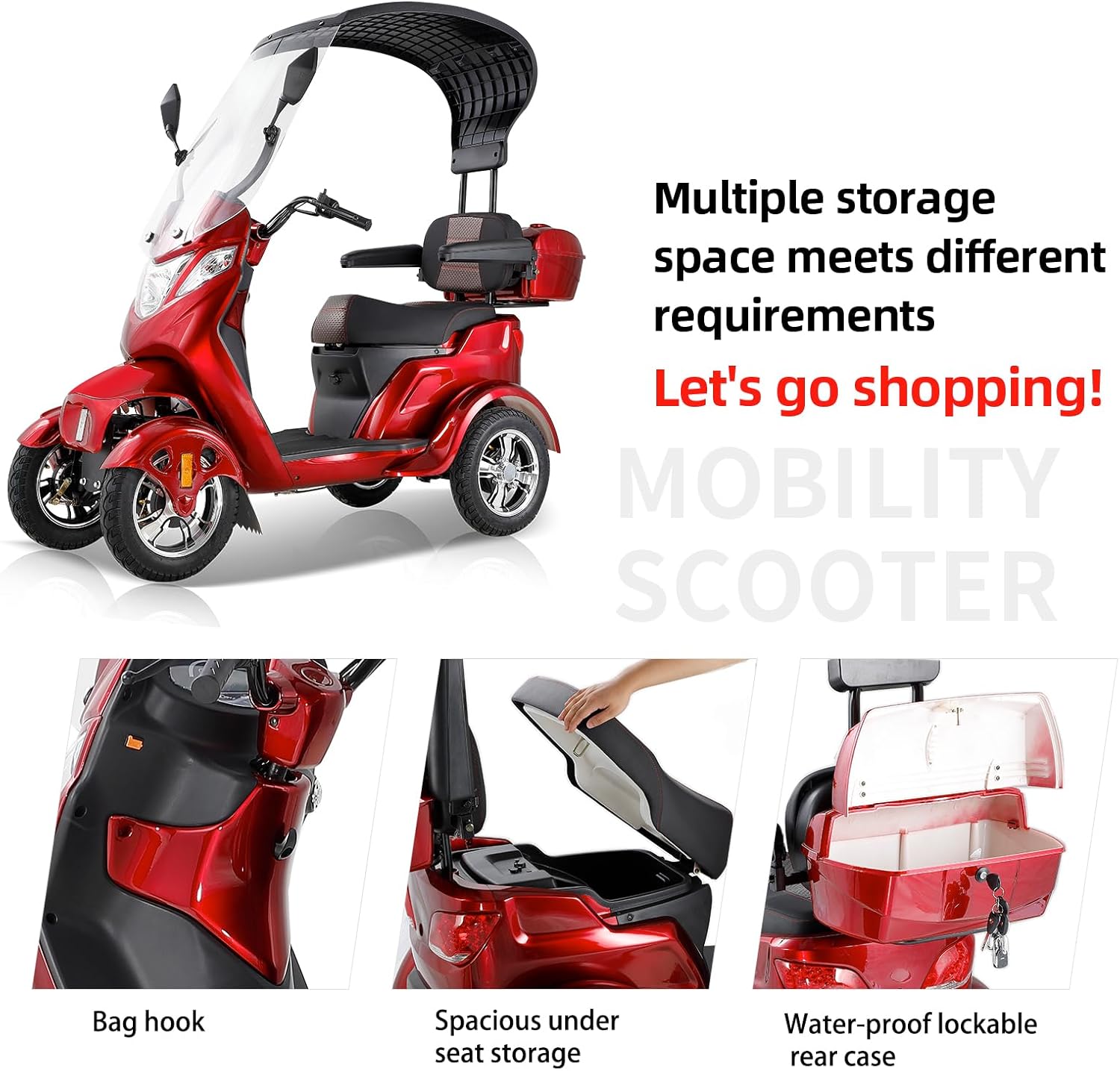 4 Wheel Electric Mobility Scooter with Canopy & Windshield U773916