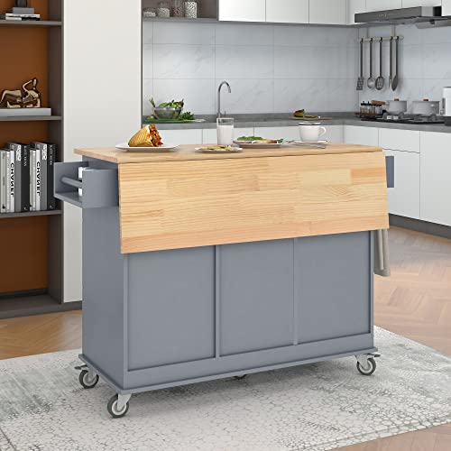 Grey Blue 52.7 Inch Kitchen Island with Drop Leaf L73962