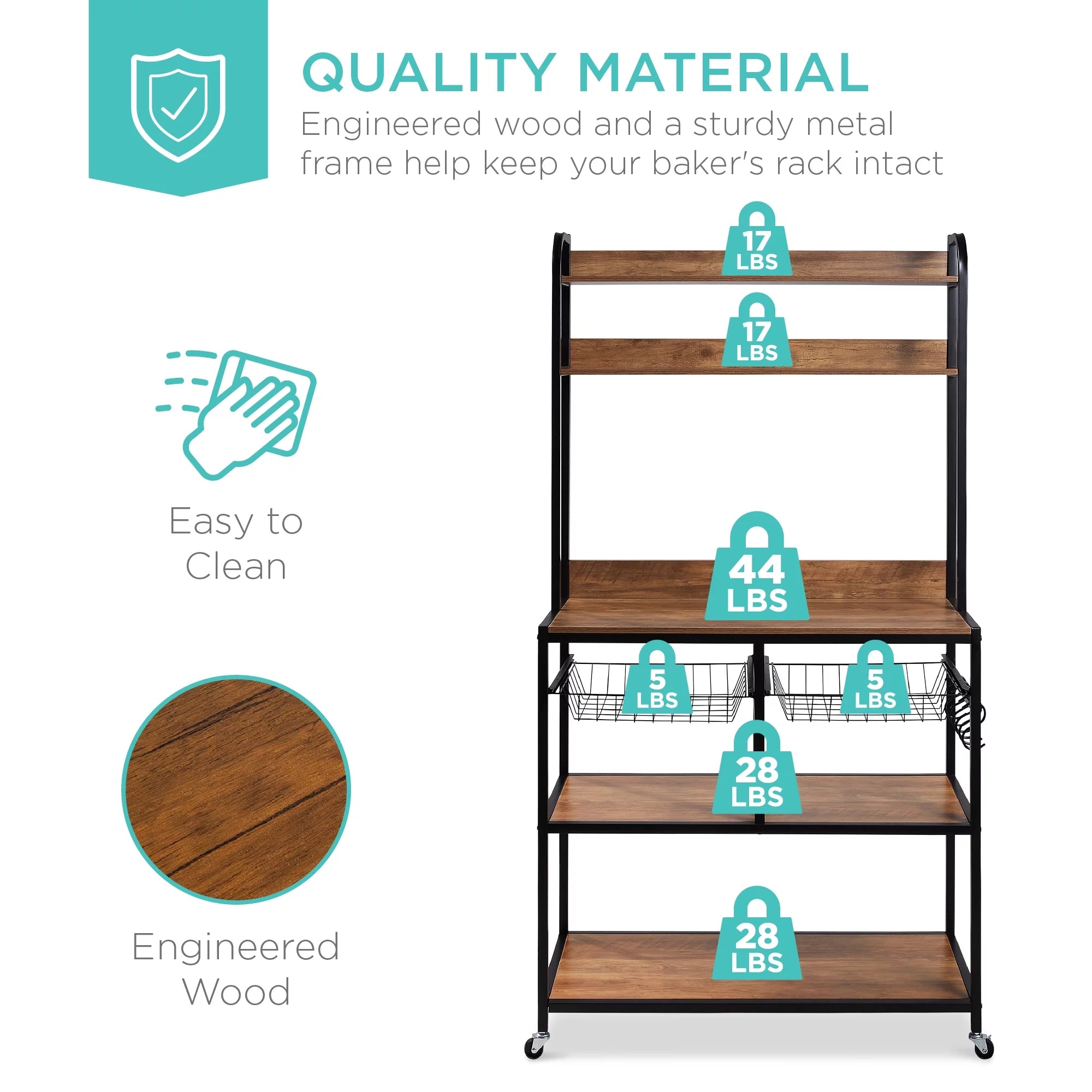 Brown Black Counter-Height Baker's Rack with Locking Wheels R31618