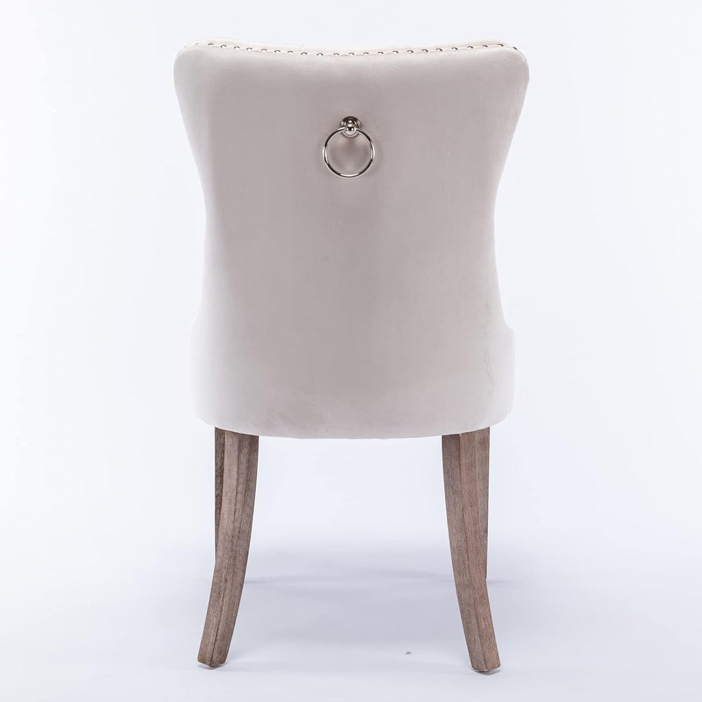 Beige Velvet Upholstered Dining Chair 2-Pcs Set D8271