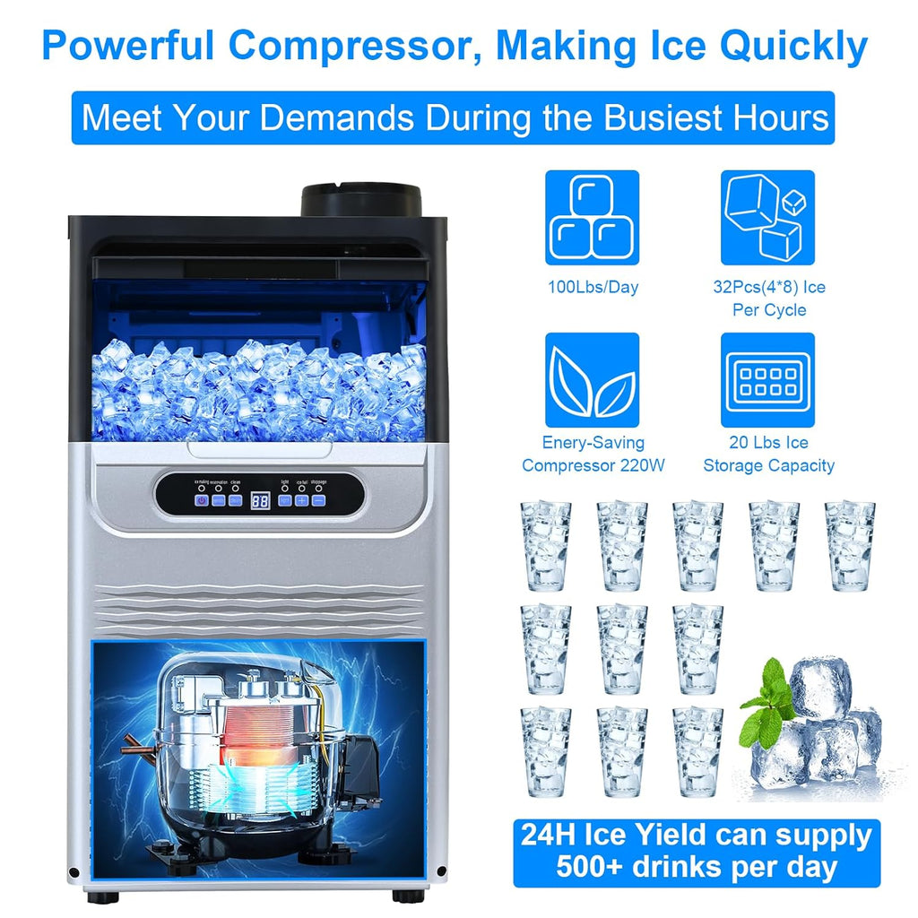 100Lbs/24H Ice Maker Machine with 20lbs Storage A529