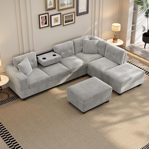 Modern L Shaped Polyester Sectional Sofa with Storage Ottoman Z623