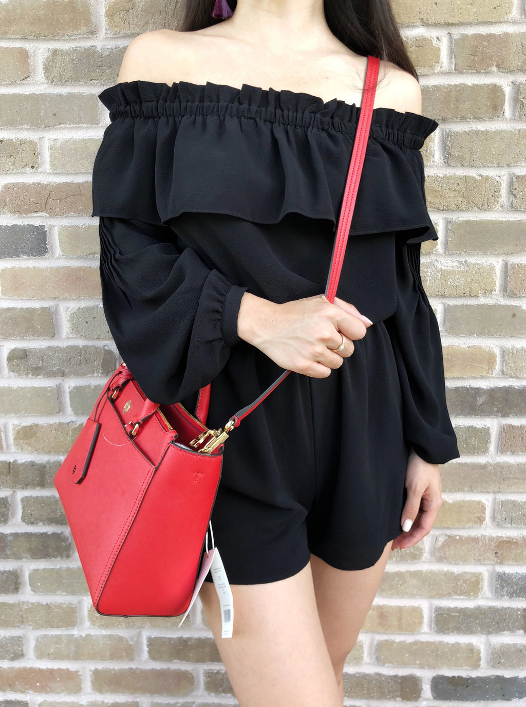 Small Double Zip Tote Satchel Crossbody Bag Poppy Orange Red K96922