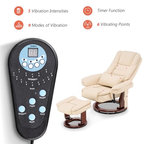 Cream White Faux Leather Recliner Chair with Ottoman W816036