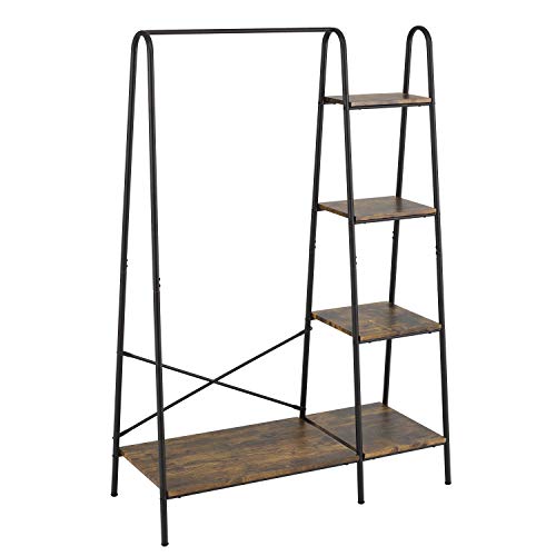 Matte Black Heavy Duty Garment Rack with 5 Wood Shelves E596555