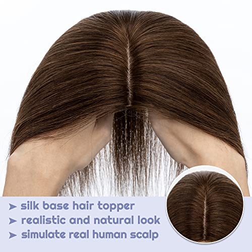 100% Real Human Hair Toppers Silk Base Clip in Hair Toppers 6 inch 27g Medium Brown L944458