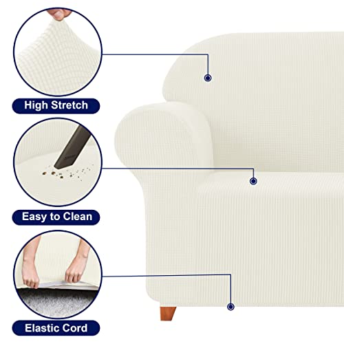 Ivory Stretch Couch Cover Set 1 Piece Sofa Slipcover with Cushion Cover for 2 Cushion Loveseat C216