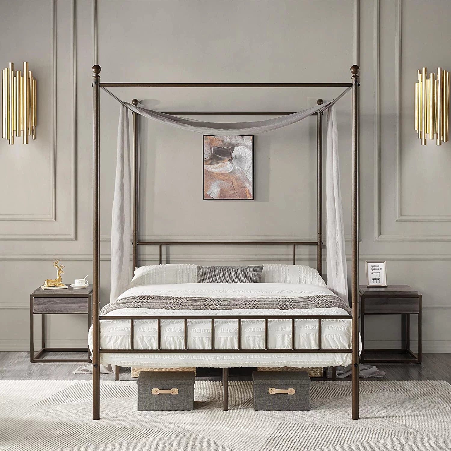 Queen Bronze Metal Canopy Bed Frame N6367