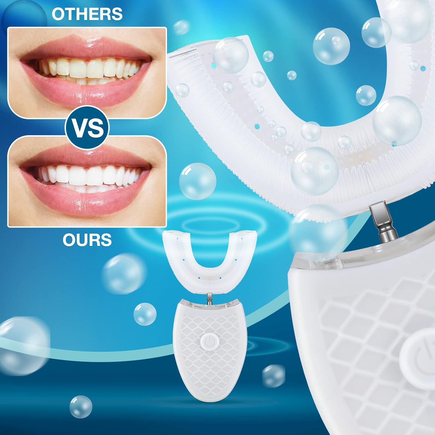 2 Pieces Ultrasonic U Shaped Automatic Toothbrushes with 3 Brush Heads P688244