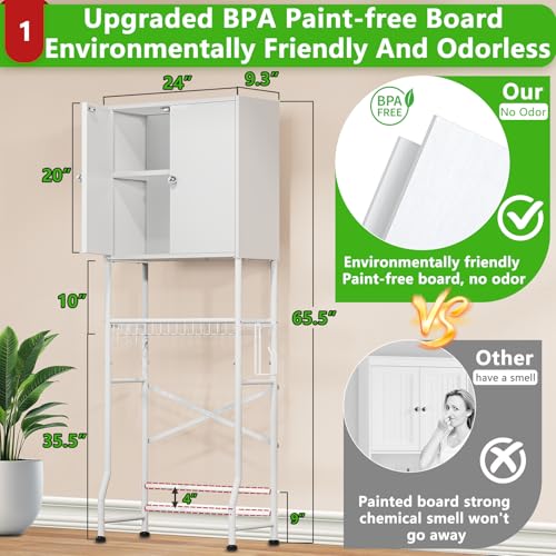 White Over The Toilet Storage Cabinet with 2 Doors T4661
