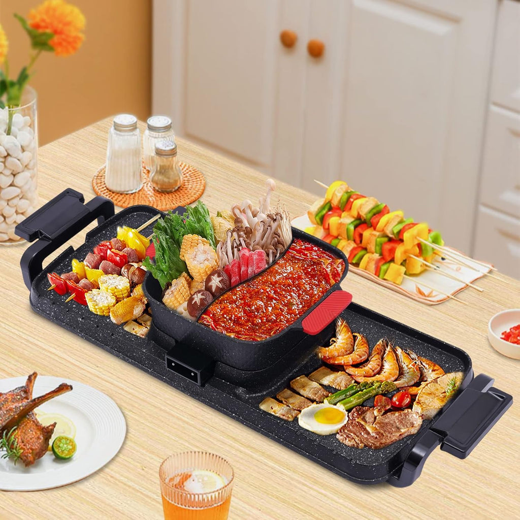 2 in 1 Smokeless Indoor Non-Stick Electric Grill Hot Pot Y945