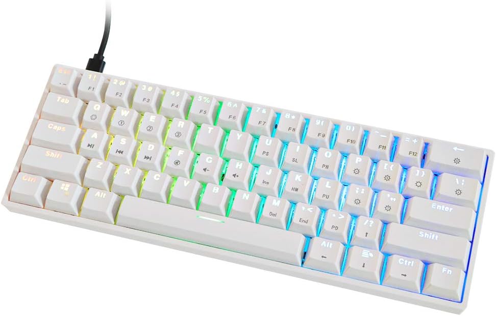 White 61 Keys Hot Swappable 60% Mechanical Keyboard with RGB Backlit Doubleshot ABS Keycaps Z384