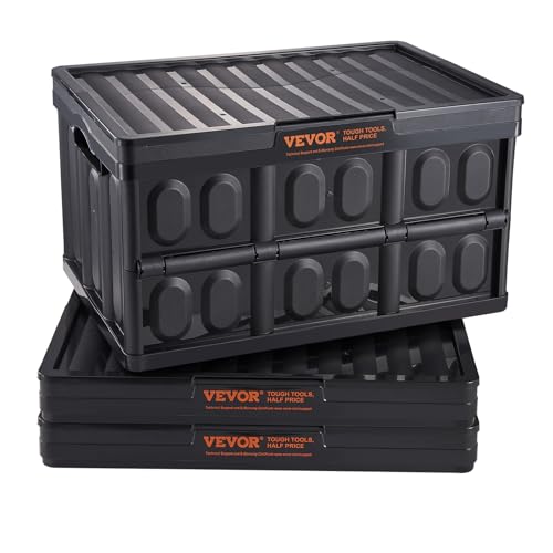 45L Collapsible Storage Bins with Lids 3 Packs Stackable Utility Crates with Handles Large Folding Containers S2671