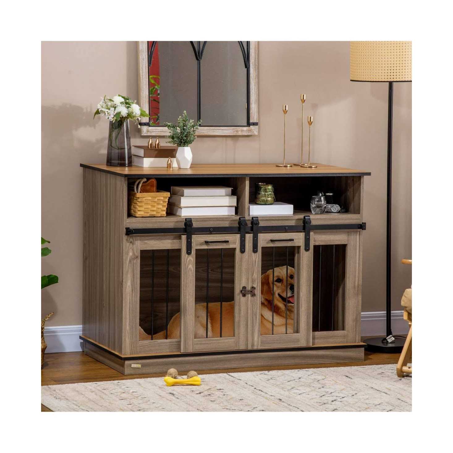 Double Dog Kennel with Shelves S8796
