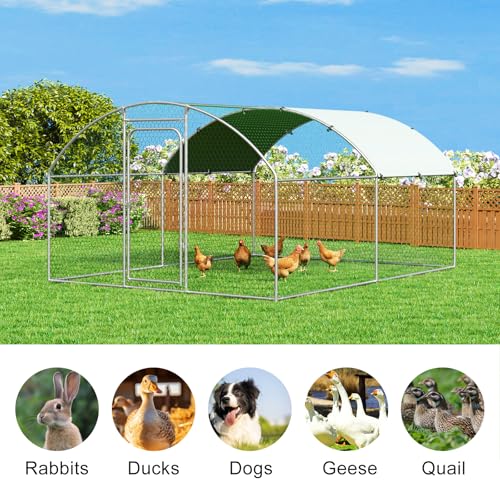 Large Metal Chicken Coop with Roosting Perch Walk-in Poultry Cage Waterproof Cover (10' L x 13.2' W x 6.4' H) U77389