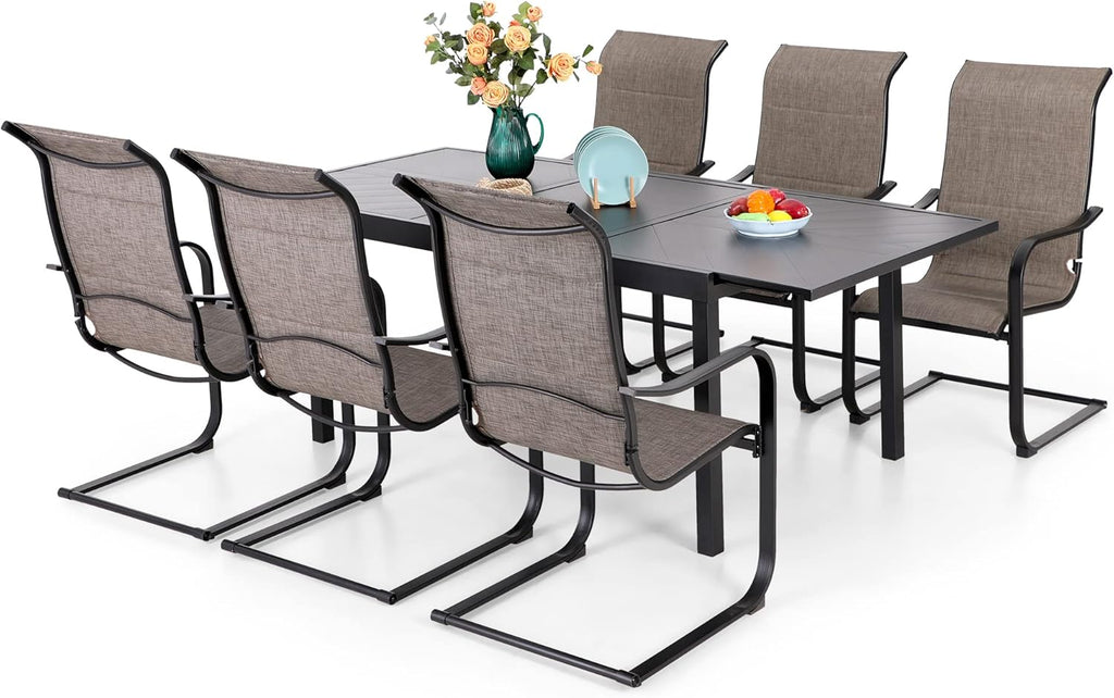 7 Piece Outdoor Dining Set with 6 Spring Motion Chairs and Expandable Table Y567