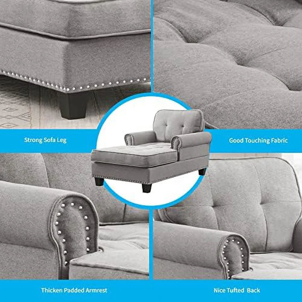Dark Gray Linen Chaise Sofa Bed C274652