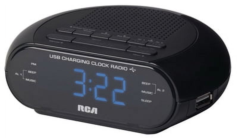 Black Dual USB Portable Clock Radio J214
