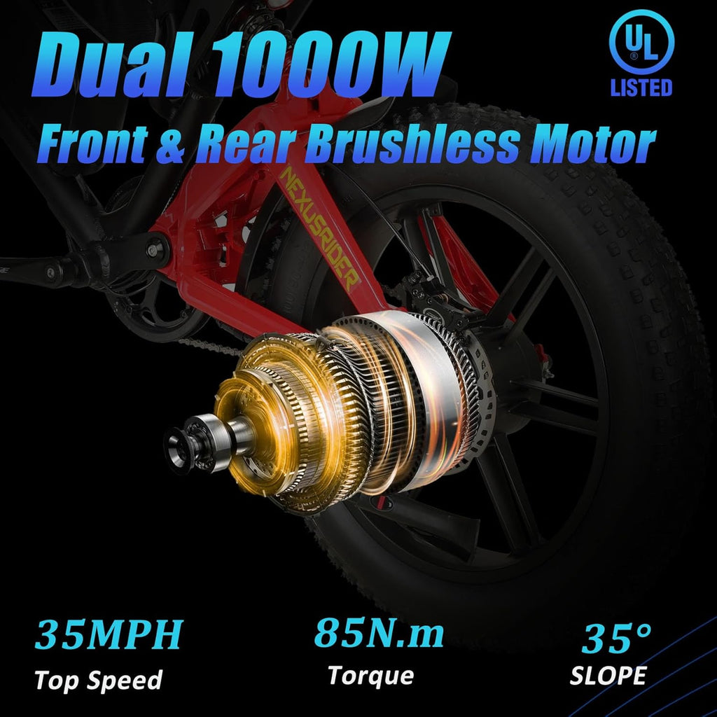 Fat Tire Electric Bike 2000W Dual Motor 20inch 48v 22.4ah F9767